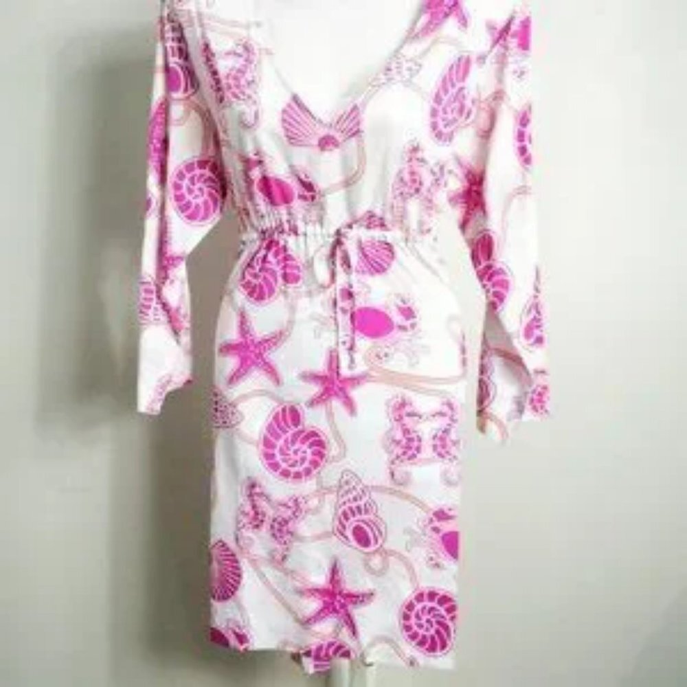 Gretchn Scott White & Pink Sea Marine Life Tunic Dress Beach Coverup NWT M
